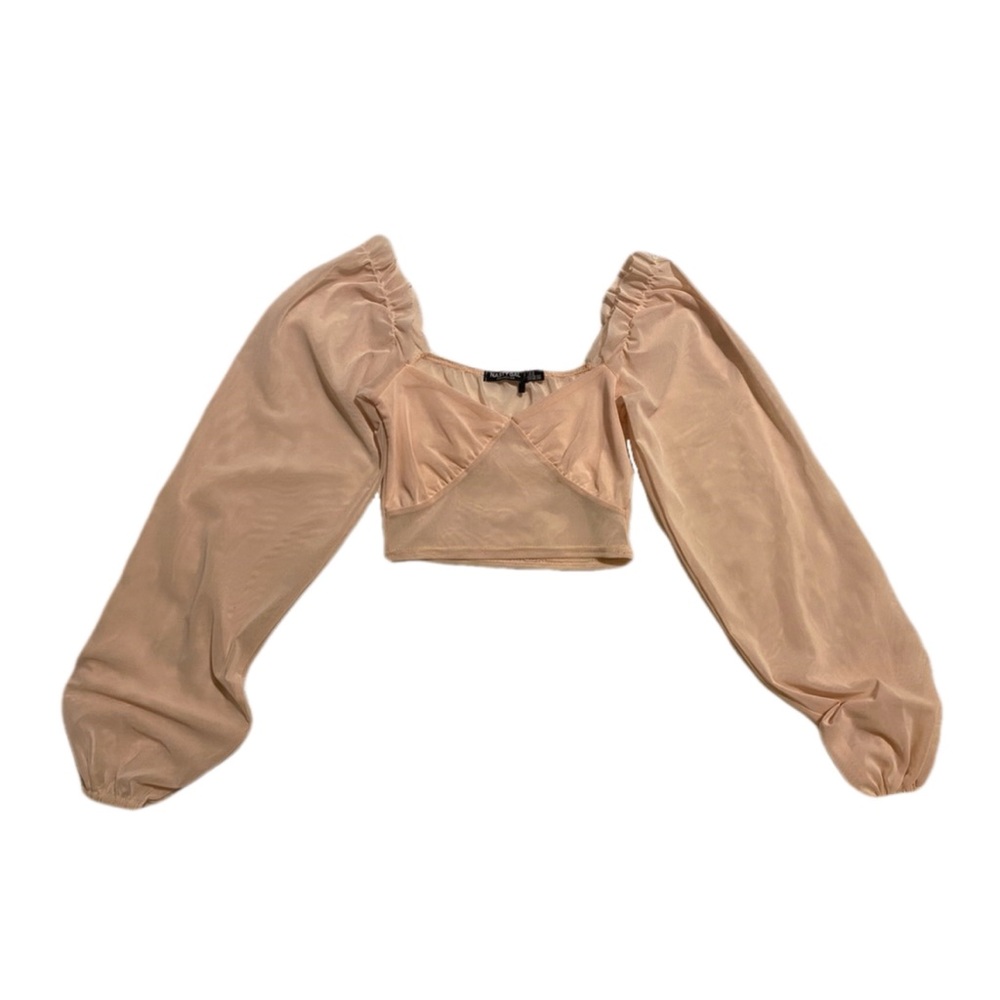 Pink Long Puffy Sleeve Lace Crop Top Size 0